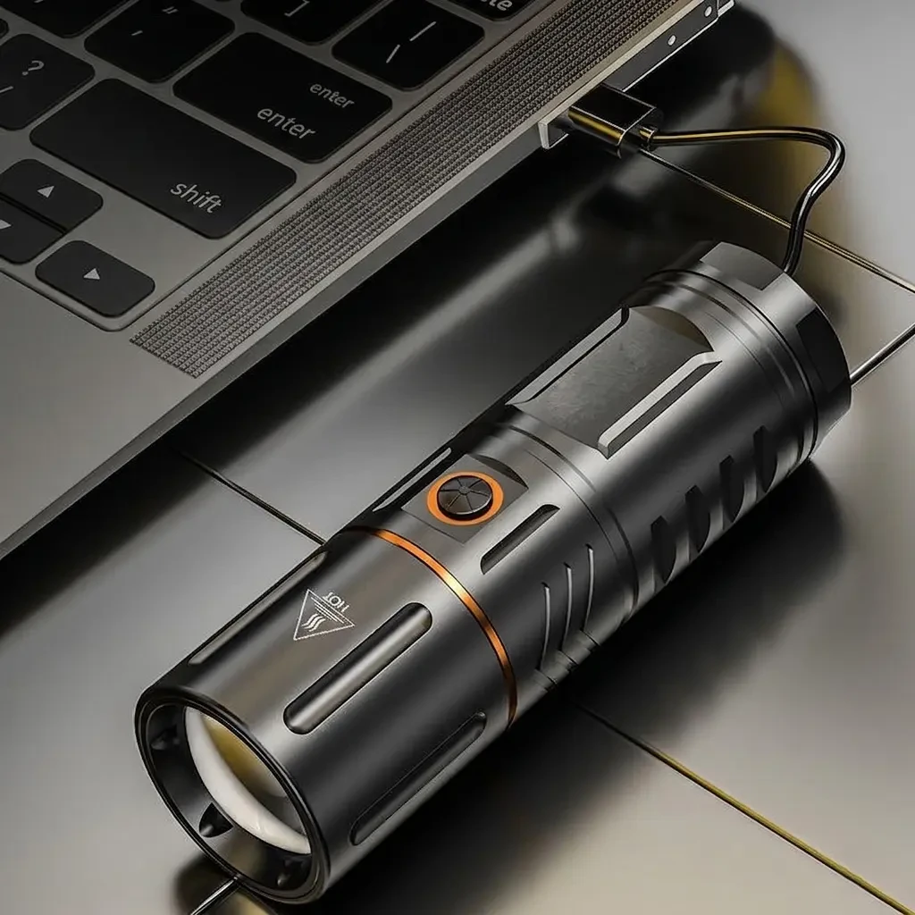 Rechargeable LED Flashlight with Telescopic Zoom & Power Bank Function