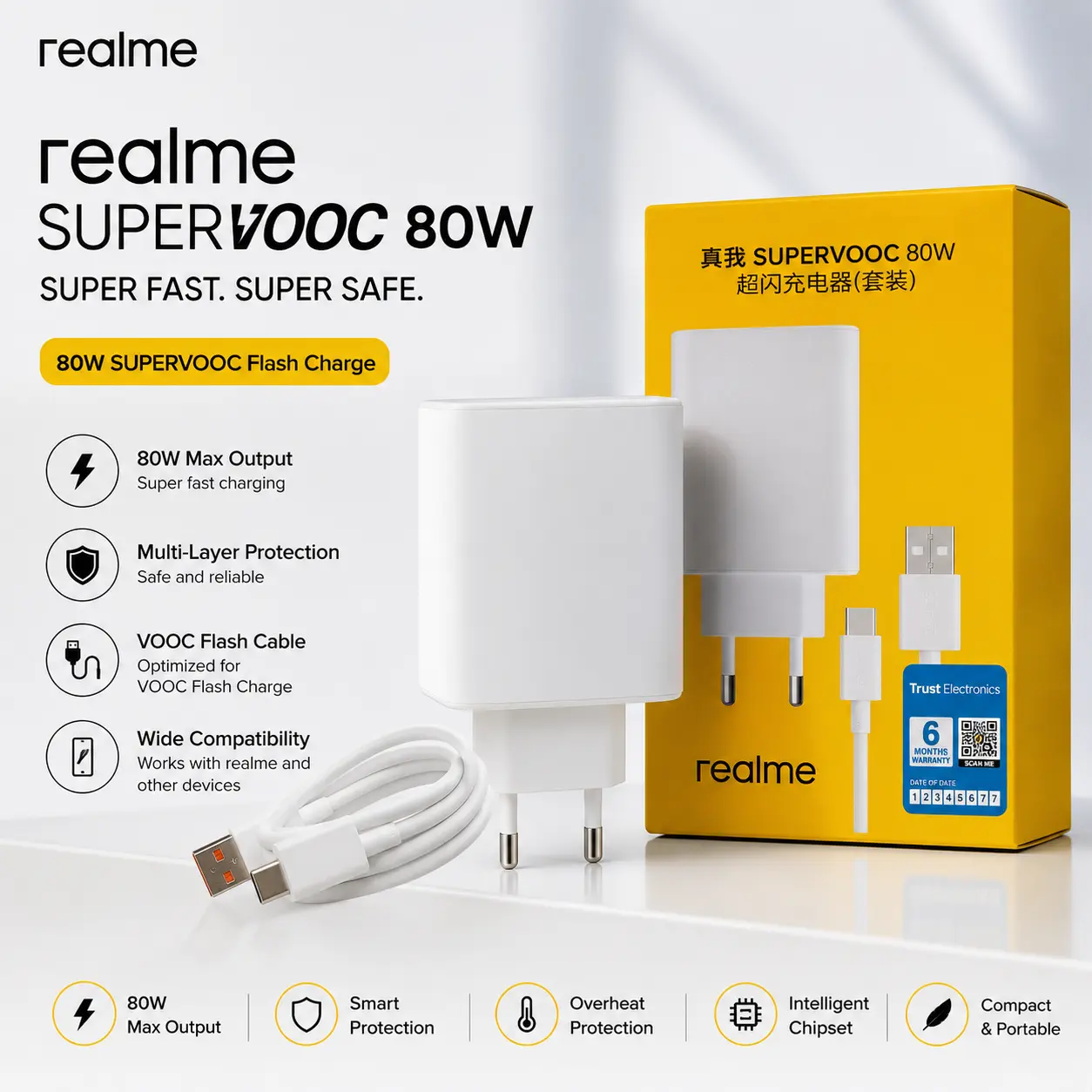 Realme 80W Super Fast Charger Kit (Adapter + Fast Charging Cable)