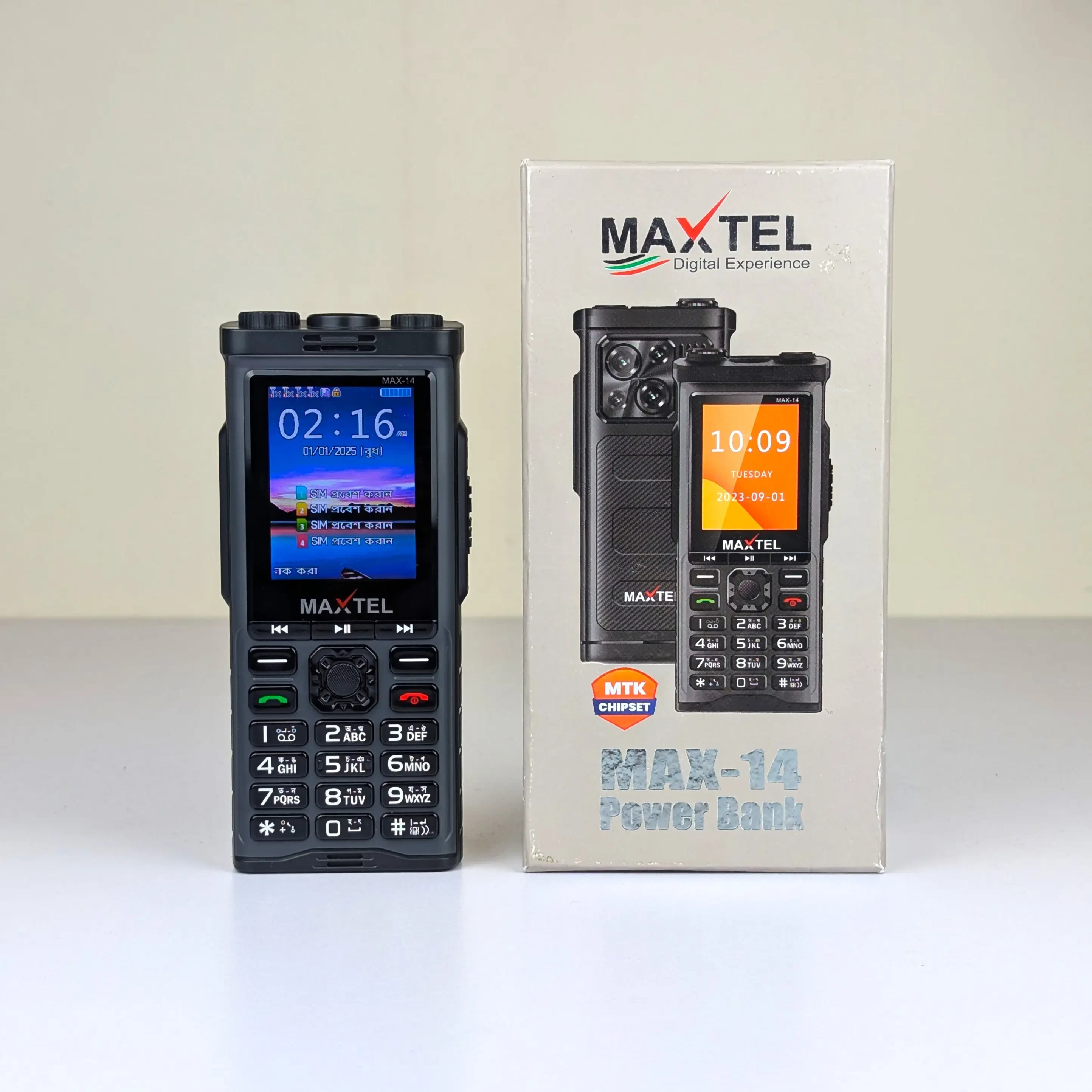 Maxtel ৪-সিম ওয়াকিটকি স্টাইল রাফ অ্যান্ড টাফ মোবাইল ফোন (৫৫০০mAh ব্যাটারি)