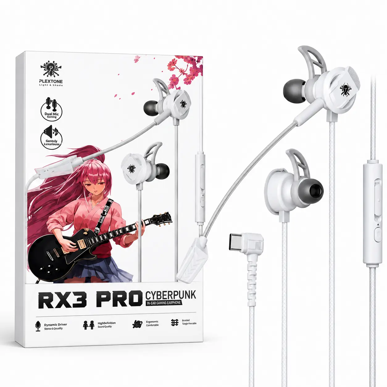 Plextone RX3 Pro Cyberpunk In-Ear Gaming Earphone with Detachable Dual Mic
